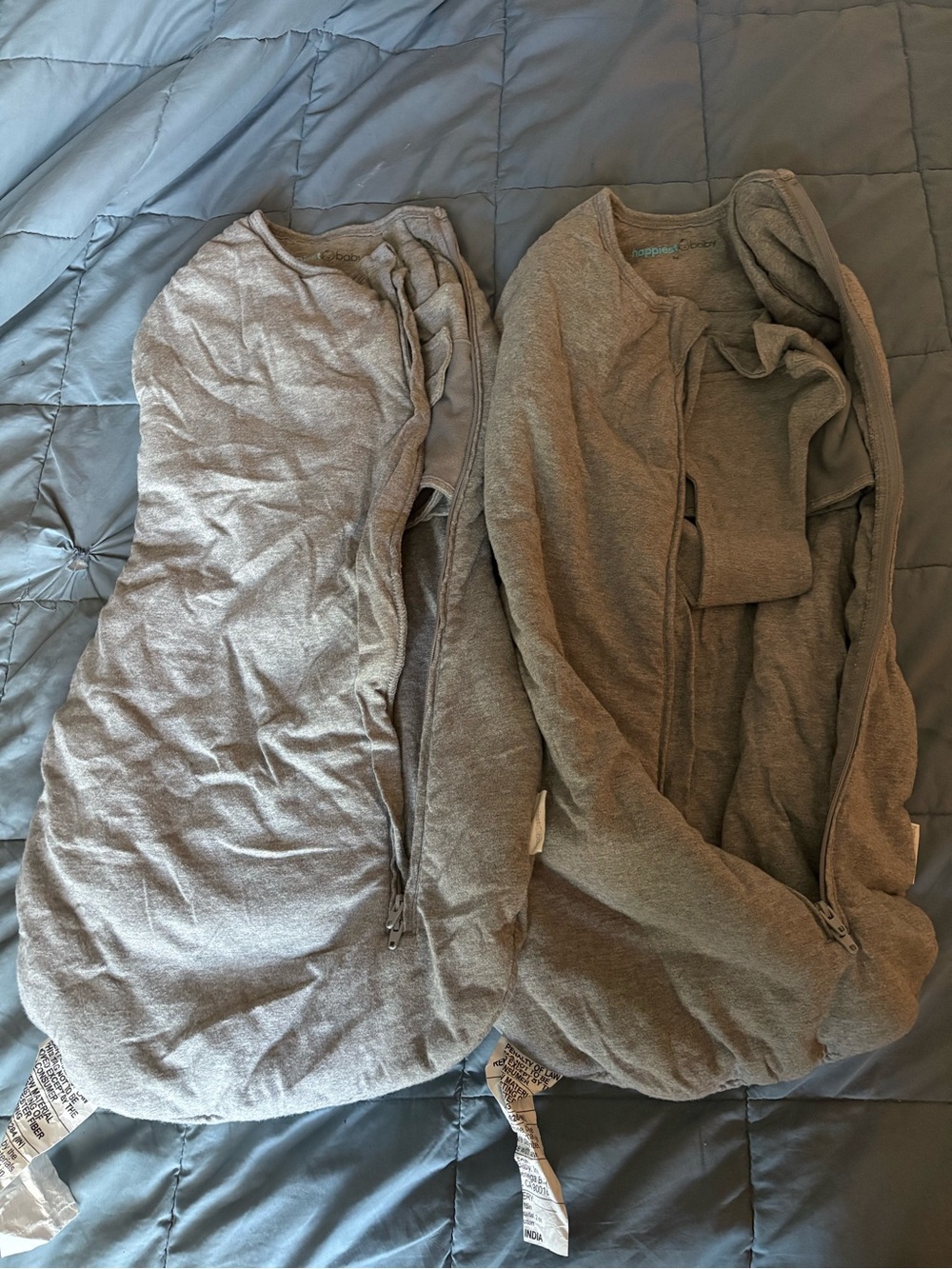 Two Quilted Happiest baby sacks size medium, gray